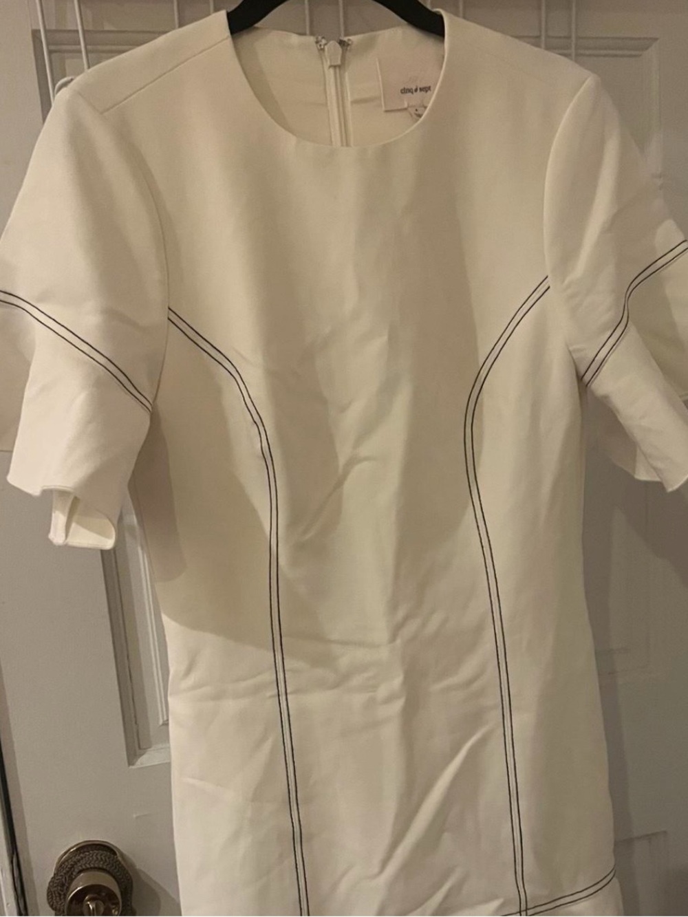 cinq a sept White Dress with Black Contrast Stitching